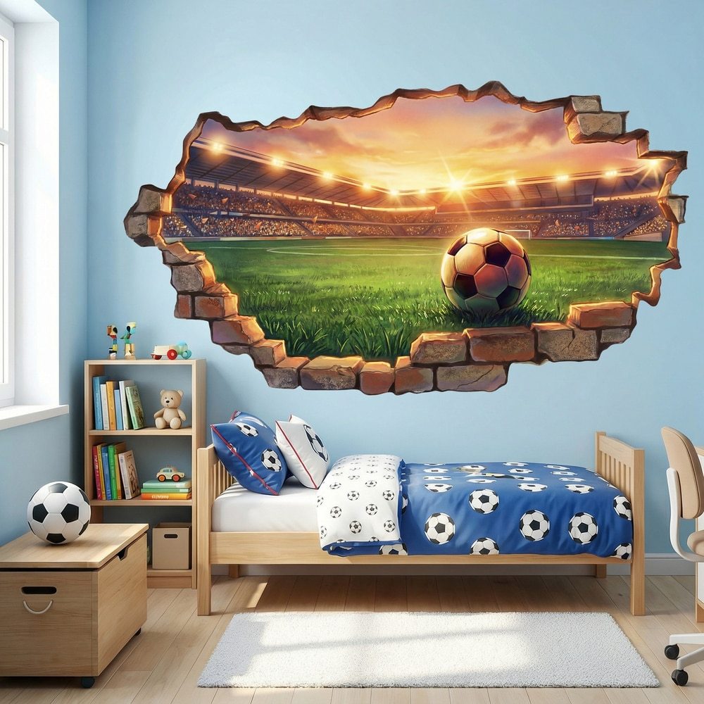 Vinilos Decorativos: Agujero de Muro Balón en Estadio de Fútbol