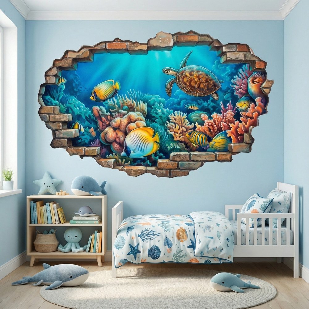 Vinilos Decorativos: Agujero de Muro Arrecife Marino con Tortuga