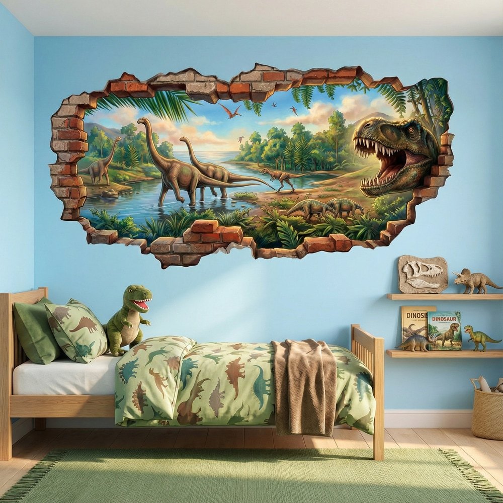 Vinilos Infantiles: Agujero de Muro Mundo de Dinosaurios