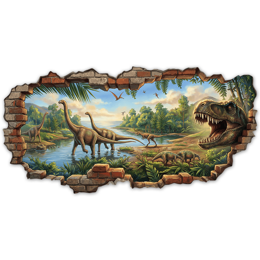 Vinilos Infantiles: Agujero de Muro Mundo de Dinosaurios