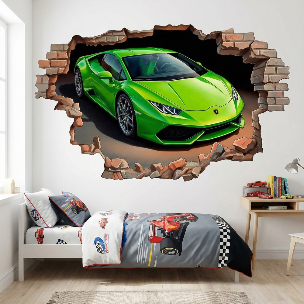 Vinilos Decorativos: Agujero de Muro Lamborghini Deportivo Verde