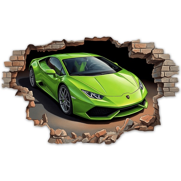 Vinilos Decorativos: Agujero de Muro Lamborghini Deportivo Verde