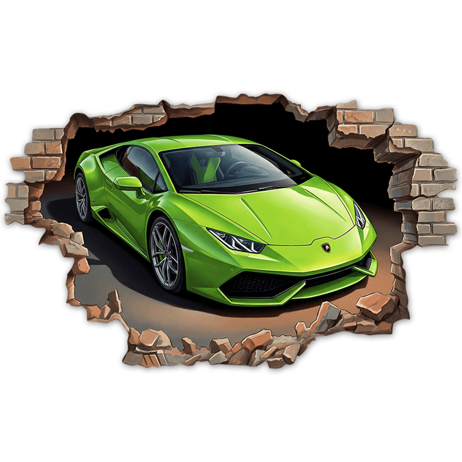 Vinilos Decorativos: Agujero de Muro Lamborghini Deportivo Verde
