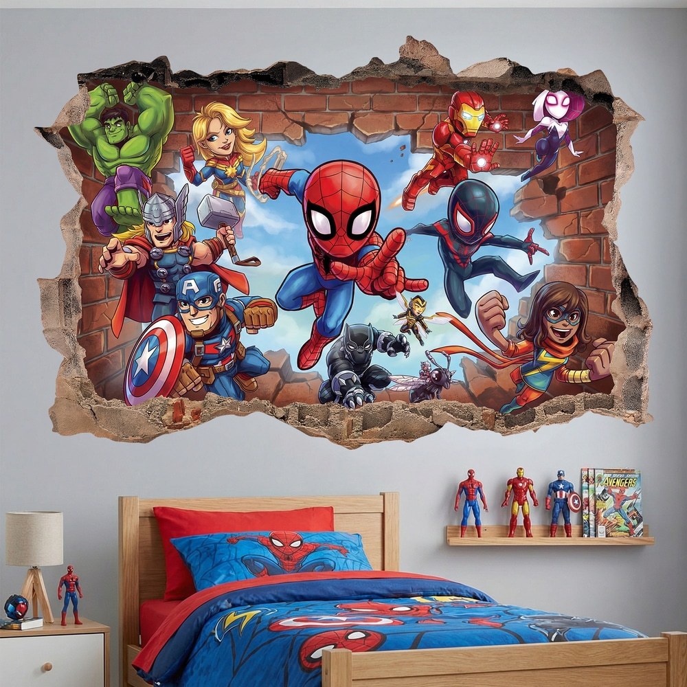 Vinilos Infantiles: Agujero de Muro Súper Héroes Marvel