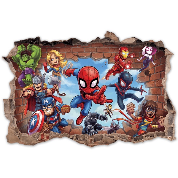 Vinilos Infantiles: Agujero de Muro S&uacute;per H&eacute;roes Marvel