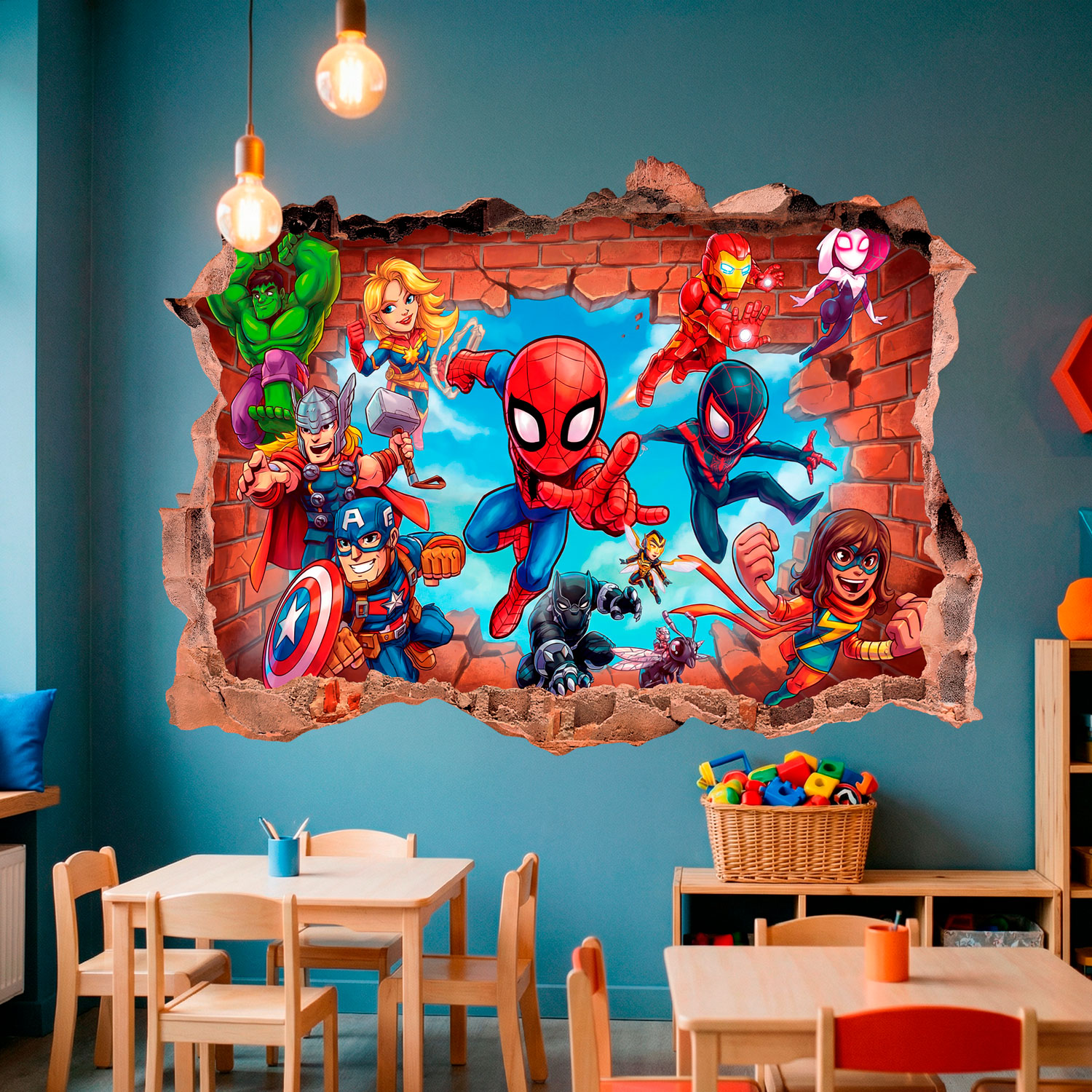 Vinilos Infantiles: Agujero de Muro S&uacute;per H&eacute;roes Marvel