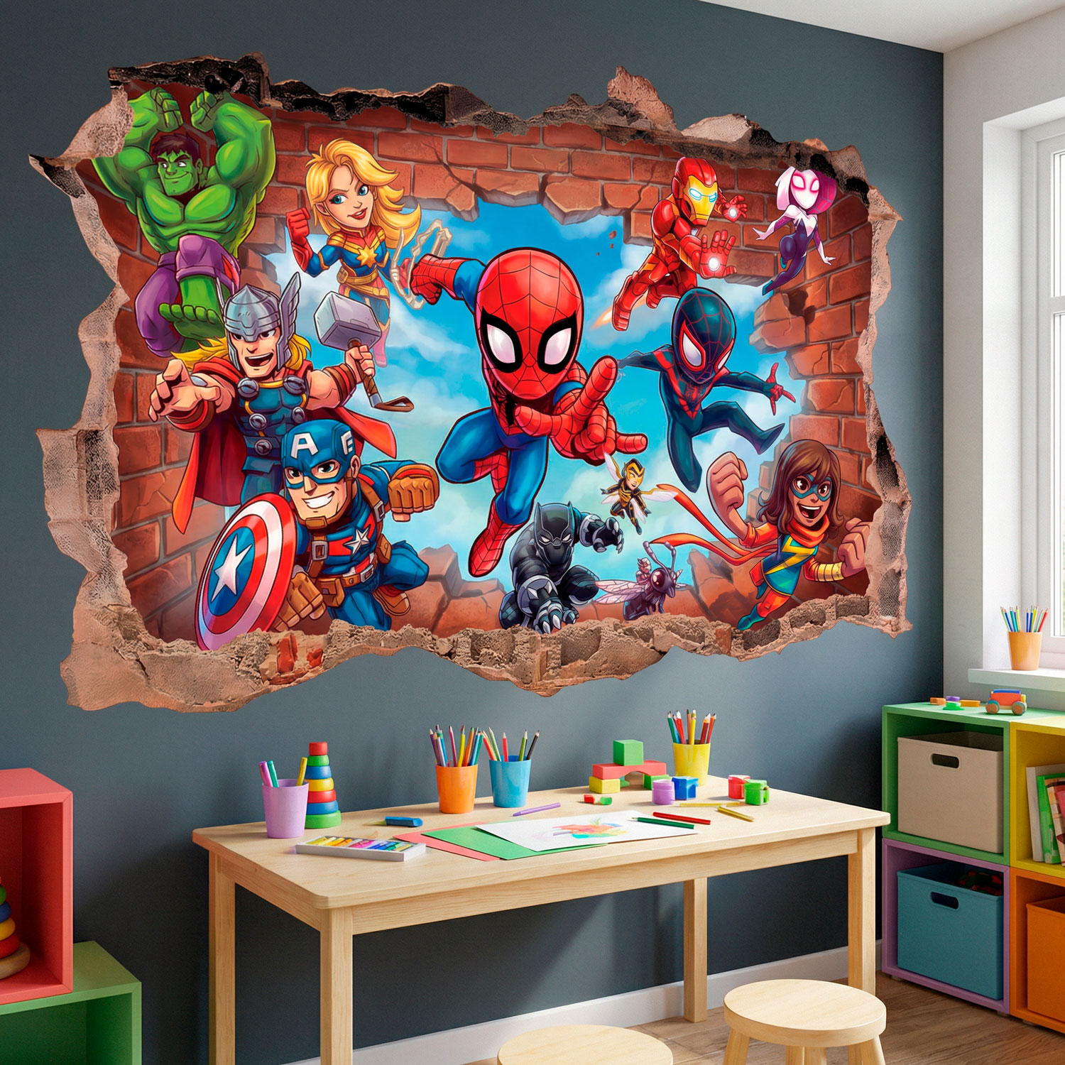 Vinilos Infantiles: Agujero de Muro S&uacute;per H&eacute;roes Marvel