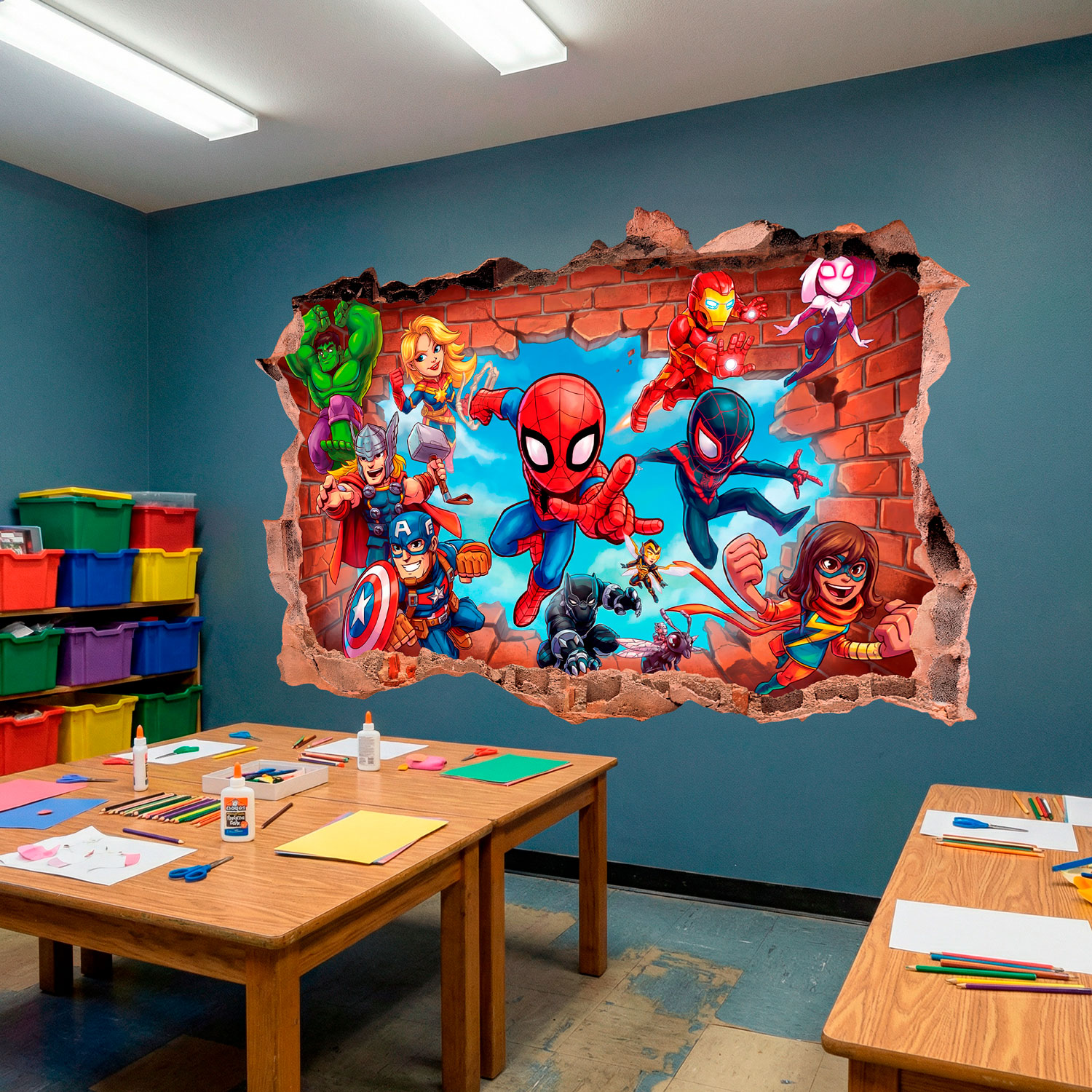 Vinilos Infantiles: Agujero de Muro S&uacute;per H&eacute;roes Marvel