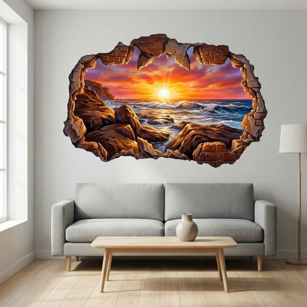 Vinilos Decorativos: Agujero de Muro Atardecer en la Costa Rocosa