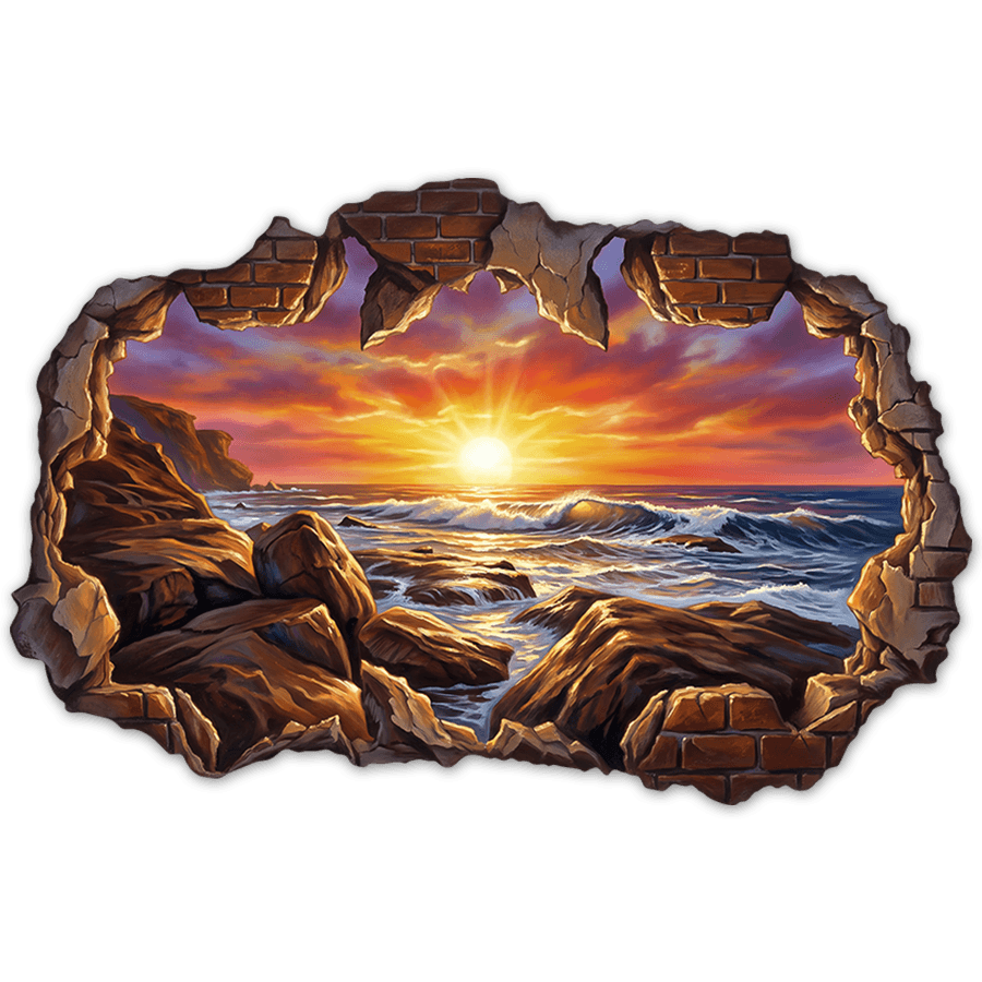Vinilos Decorativos: Agujero de Muro Atardecer en la Costa Rocosa