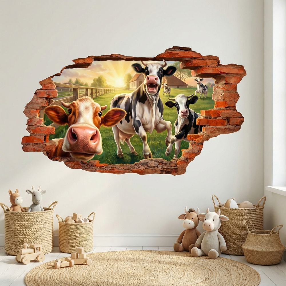 Vinilos Decorativos: Agujero de Muro Vacas en la Granja