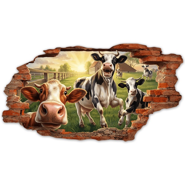 Vinilos Decorativos: Agujero de Muro Vacas en la Granja