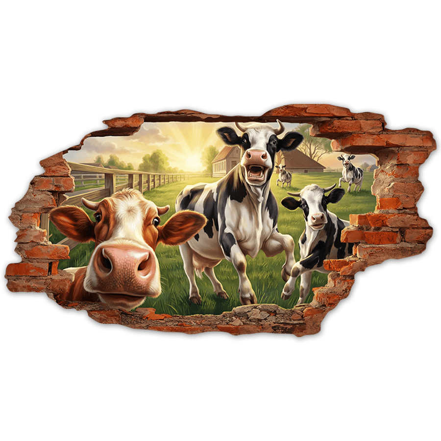 Vinilos Decorativos: Agujero de Muro Vacas en la Granja