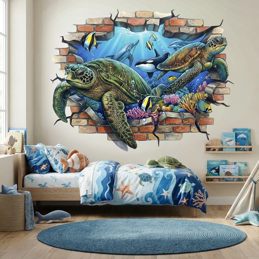 Vinilos Decorativos: Agujero de Muro Tortugas Marinas y Delfines