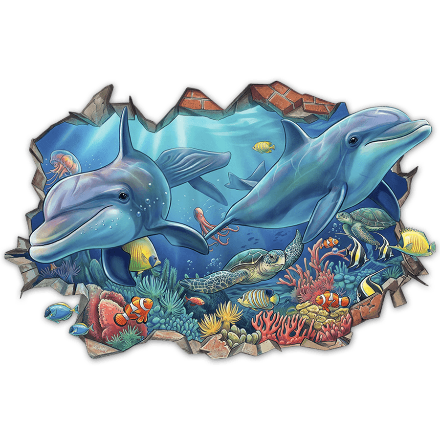 Vinilos Decorativos: Agujero de Muro Delfines y Tortugas Marinas