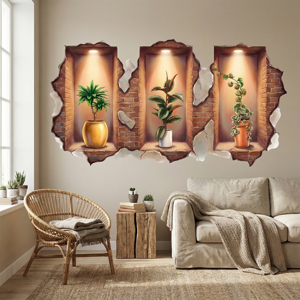 Vinilos Decorativos: Nichos 3D Estantes con Plantas Decorativas