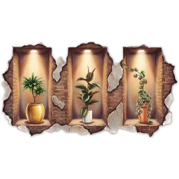 Vinilos Decorativos: Nichos 3D Estantes con Plantas Decorativas