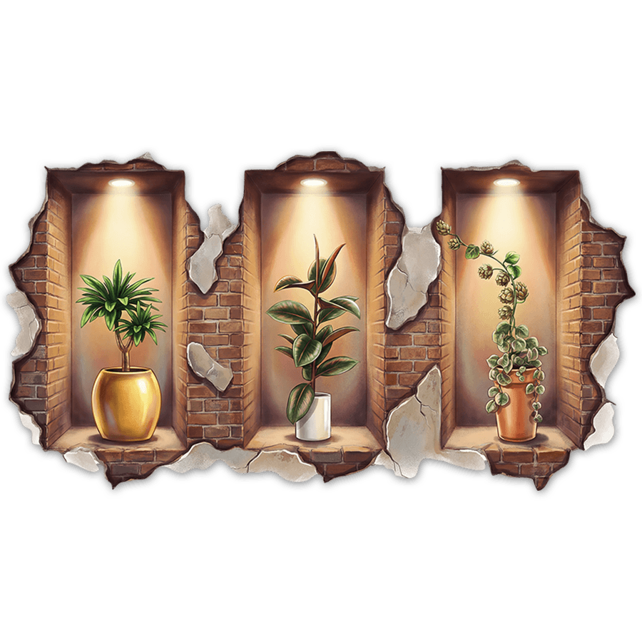 Vinilos Decorativos: Nichos 3D Estantes con Plantas Decorativas