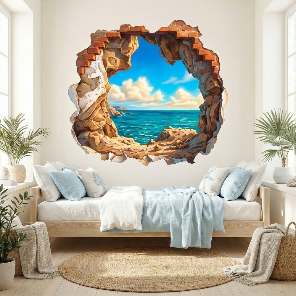Vinilos Decorativos: Agujero de Muro Vistas al Mar Azul