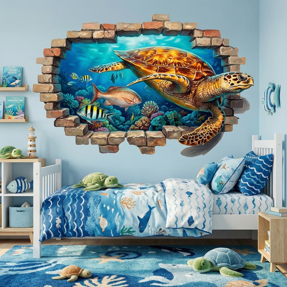 Vinilos Decorativos: Agujero de Muro Tortuga Marina en Arrecife