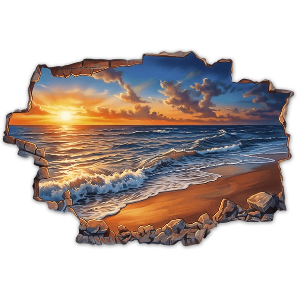 Vinilos Decorativos: Agujero de Muro Horizonte Marino al Atardecer