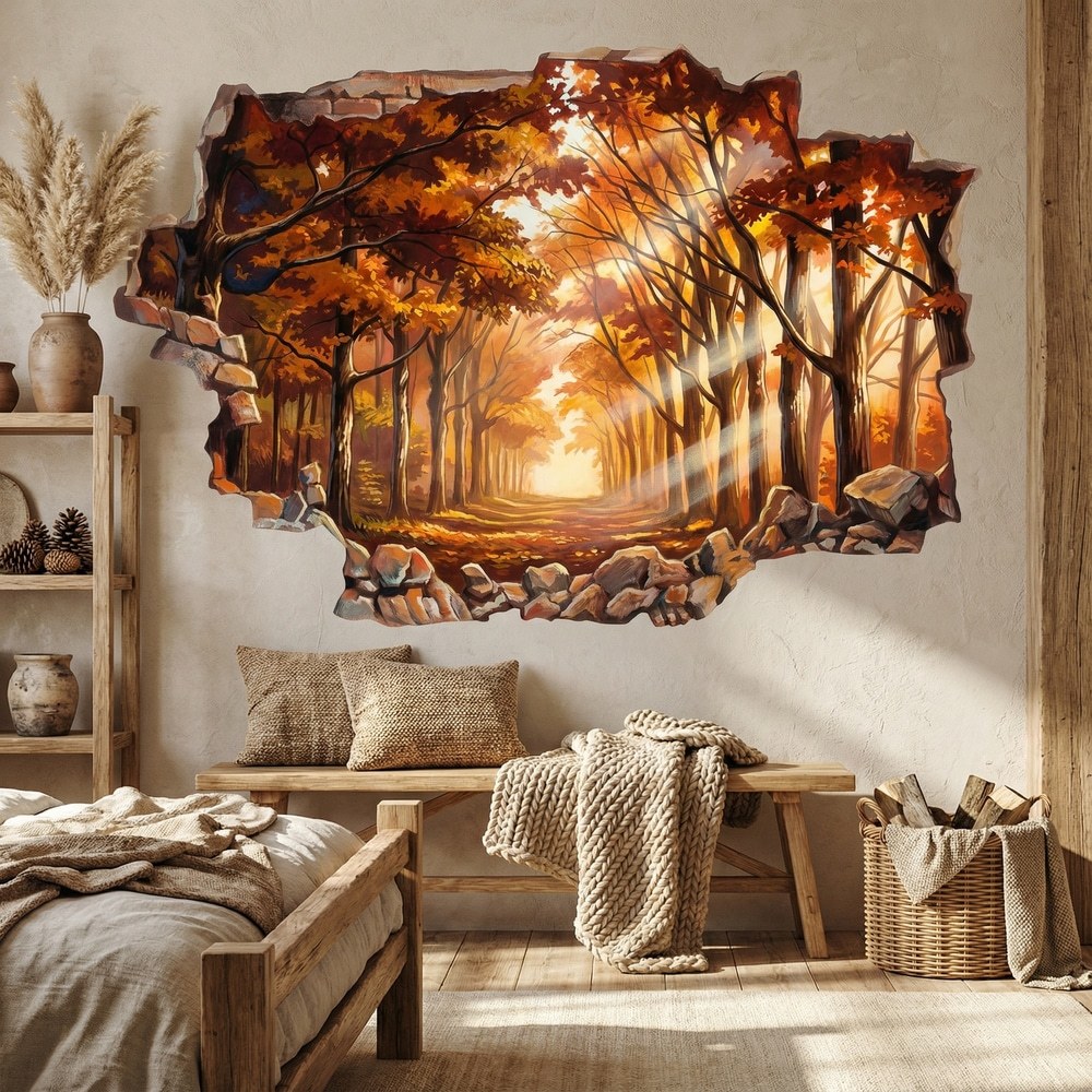 Vinilos Decorativos: Agujero de Muro Bosque Dorado de Otoño