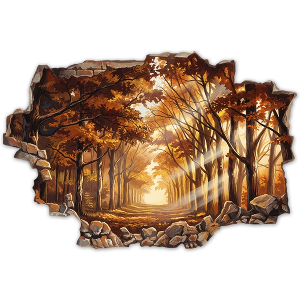 Vinilos Decorativos: Agujero de Muro Bosque Dorado de Otoño