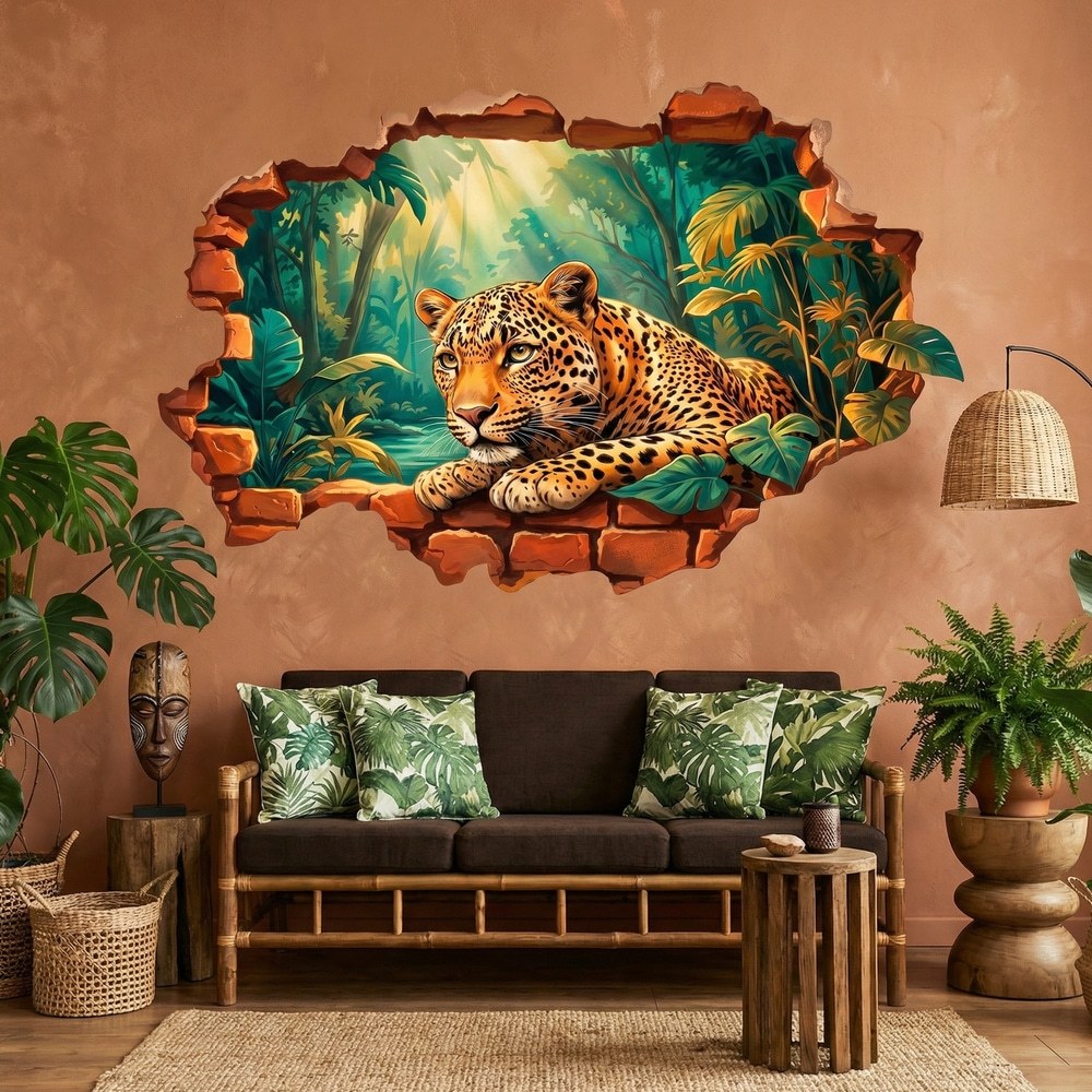Vinilos Decorativos: Agujero de Muro Leopardo en la Selva