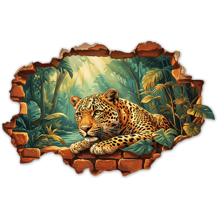 Vinilos Decorativos: Agujero de Muro Leopardo en la Selva