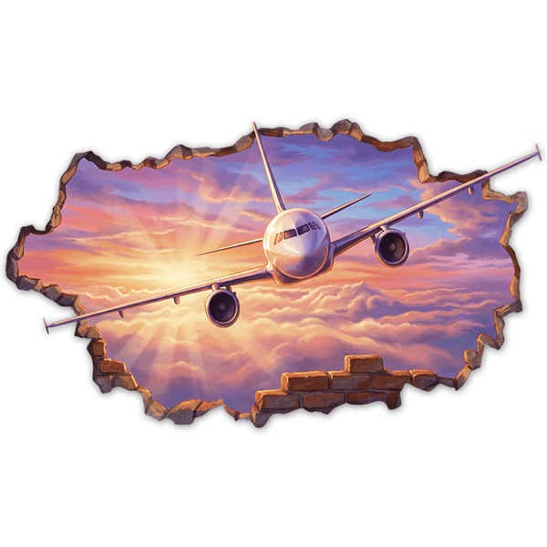 Vinilos Decorativos: Agujero de Muro Avi&oacute;n entre Nubes al Atardecer