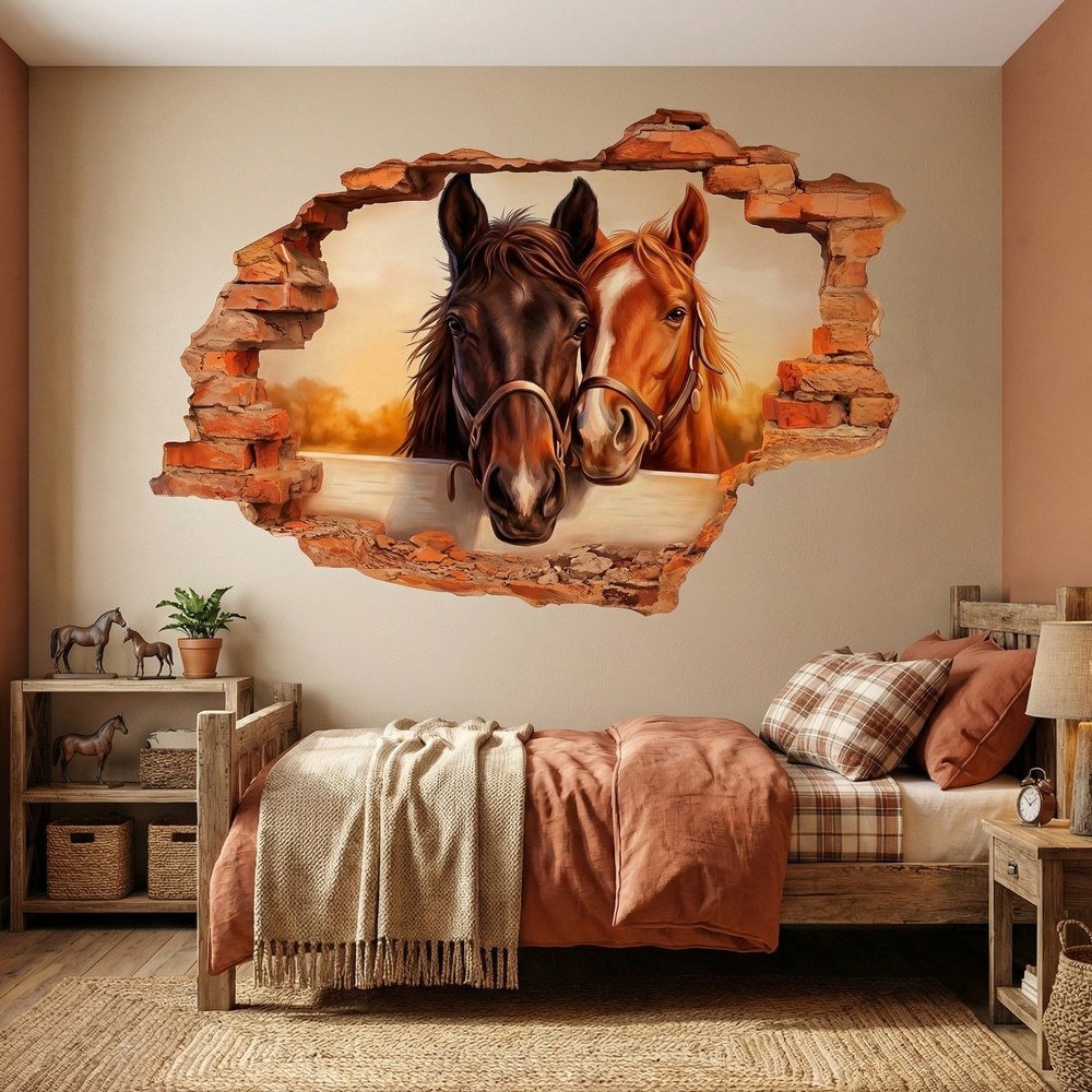 Vinilos Decorativos: Agujero de Muro Caballos Amigos