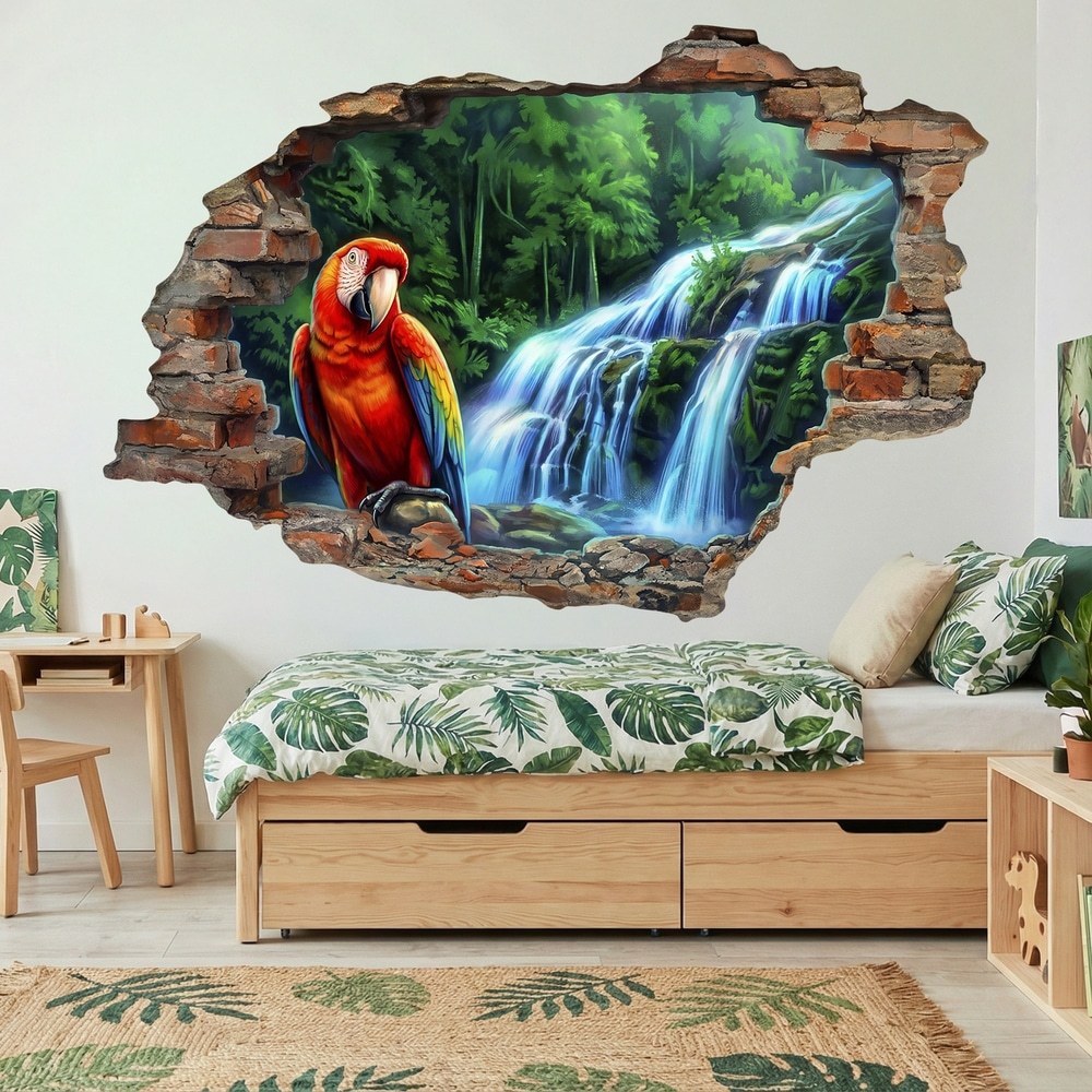 Vinilos Decorativos: Agujero de Muro Loro en Cascada Tropical
