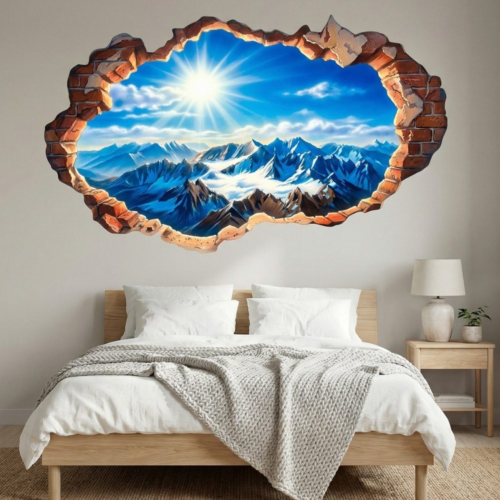 Vinilos Decorativos: Agujero de Muro Montañas Nevadas