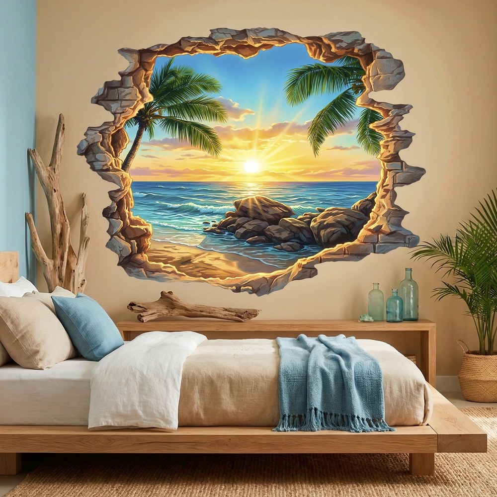 Vinilos Decorativos: Agujero de Muro Atardecer Tropical