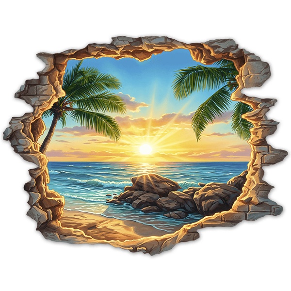 Vinilos Decorativos: Agujero de Muro Atardecer Tropical