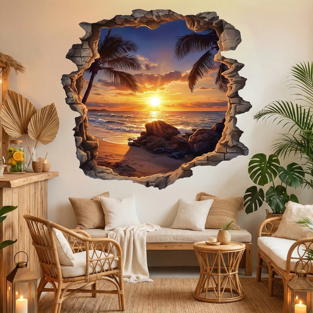 Vinilos Decorativos: Agujero de Muro Paraíso al Atardecer