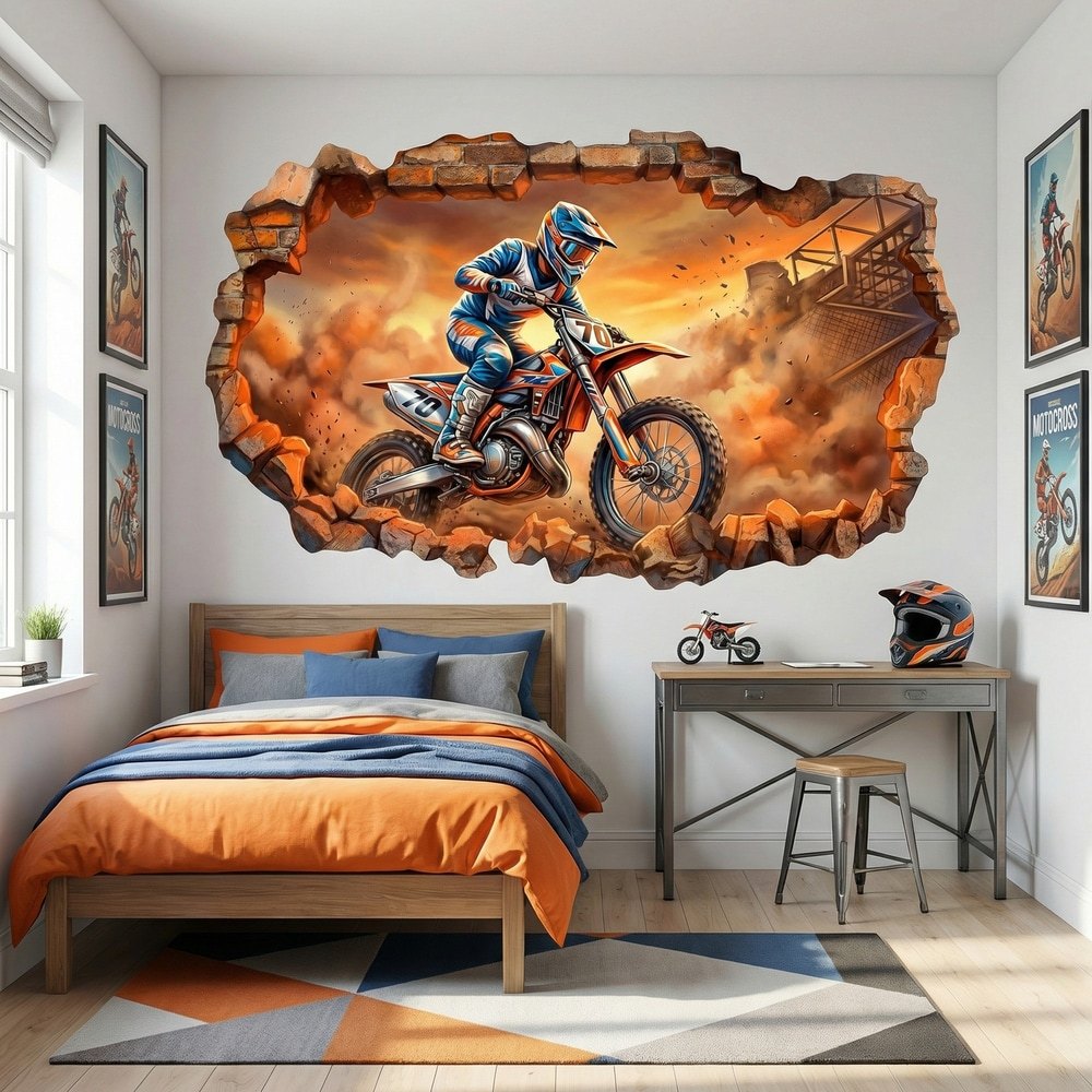 Vinilos Decorativos: Agujero de Muro Motocross