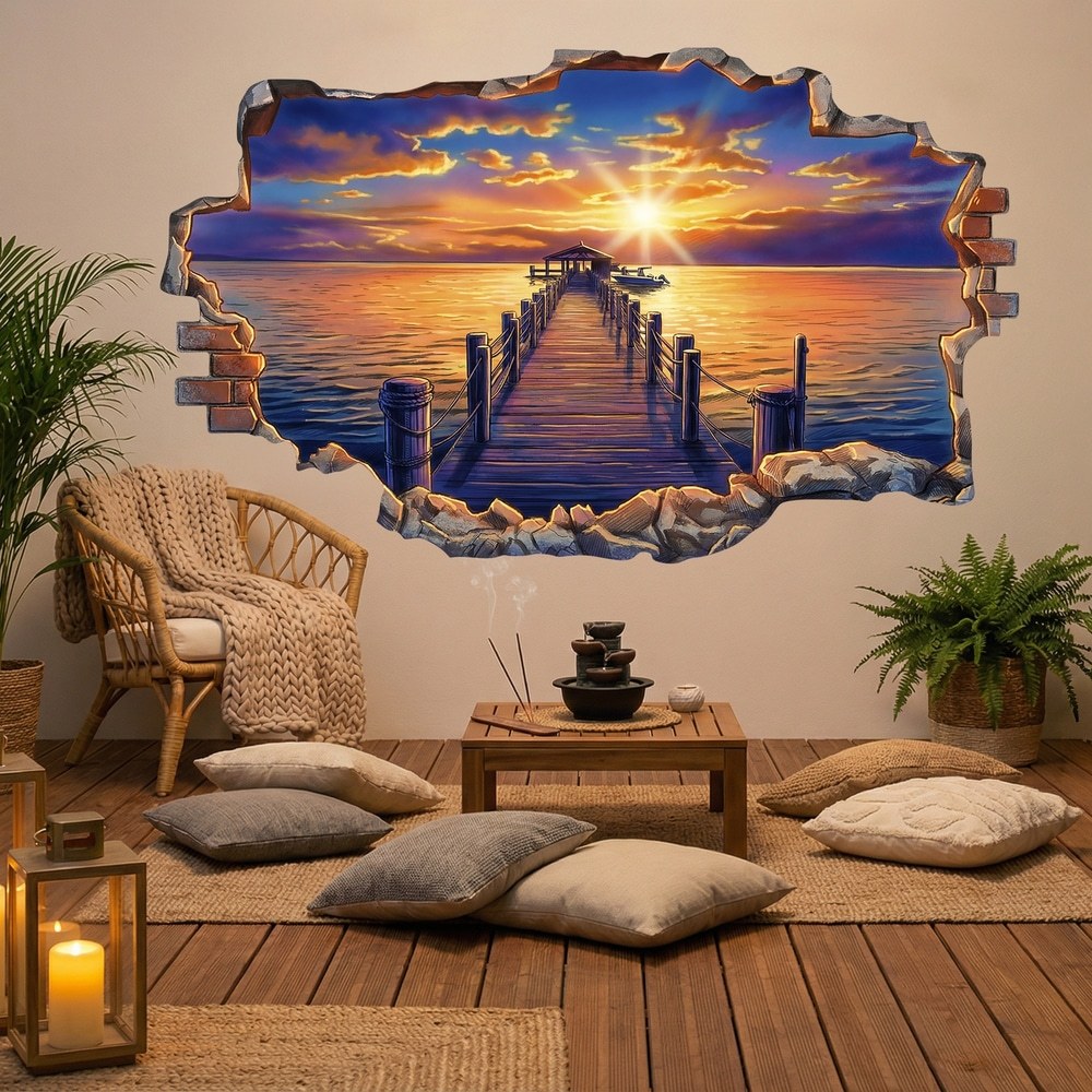 Vinilos Decorativos: Agujero de Muro Muelle al Atardecer