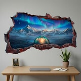 Vinilos Decorativos: Vinilo 3D Agujero Pared Acampada Aurora Boreal 4