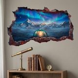 Vinilos Decorativos: Agujero de Muro Acampada Bajo la Aurora Boreal 5