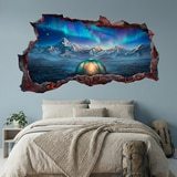 Vinilos Decorativos: Agujero de Muro Acampada Bajo la Aurora Boreal 6