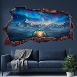 Vinilos Decorativos: Agujero de Muro Acampada Bajo la Aurora Boreal 7