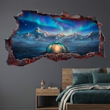 Vinilos Decorativos: Agujero de Muro Acampada Bajo la Aurora Boreal 8