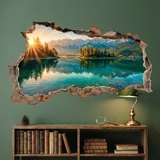 Vinilos Decorativos: Vinilo 3D Agujero Pared Lago Alpino al Amanecer 4