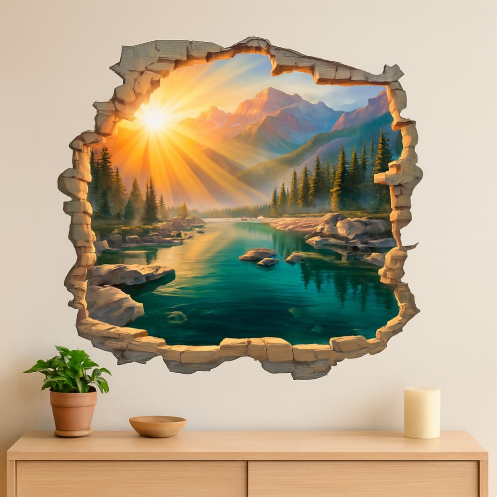 Vinilos Decorativos: Agujero de Muro Amanecer en el Lago Monta&ntilde;oso
