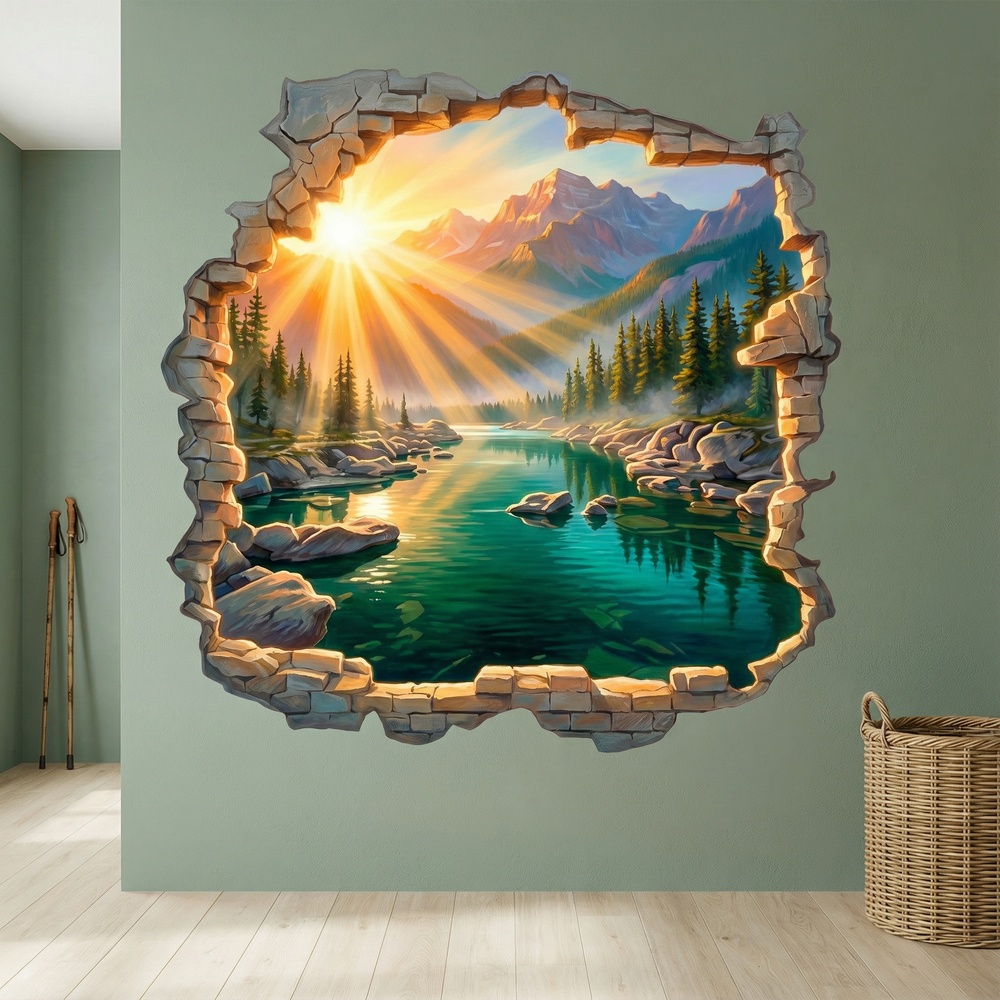 Vinilos Decorativos: Agujero de Muro Amanecer en el Lago Monta&ntilde;oso