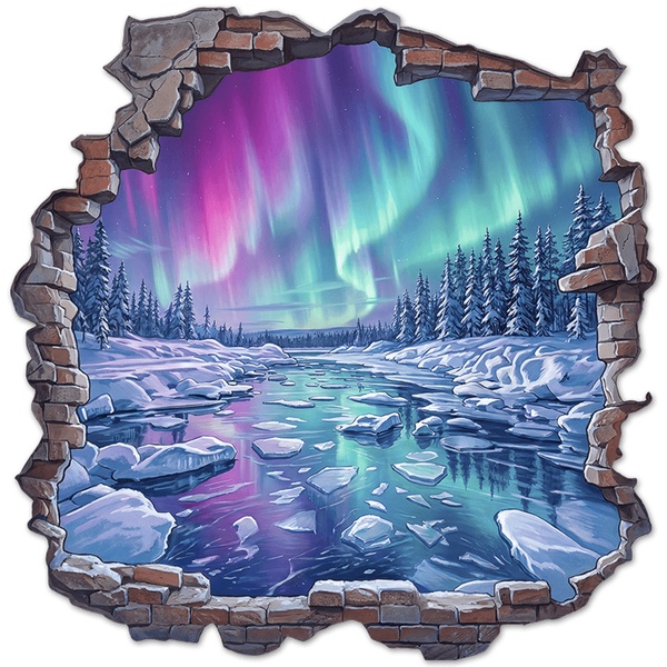 Vinilos Decorativos: Agujero de Muro Aurora Boreal en el R&iacute;o Helado