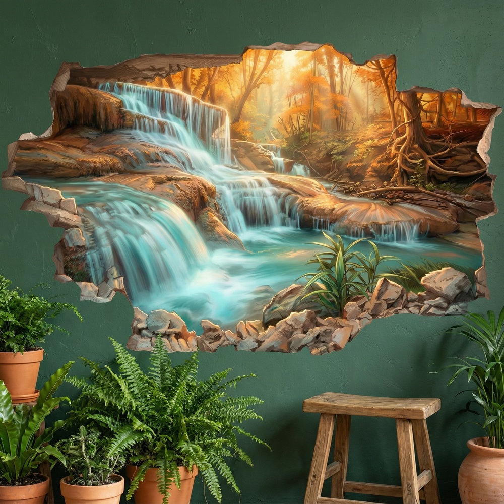 Vinilos Decorativos: Agujero de Muro Cascada en Bosque Oto&ntilde;al