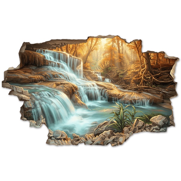 Vinilos Decorativos: Agujero de Muro Cascada en Bosque Oto&ntilde;al