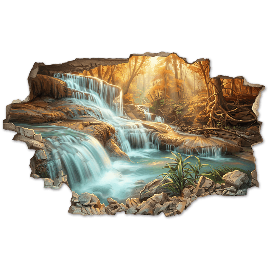 Vinilos Decorativos: Agujero de Muro Cascada en Bosque Oto&ntilde;al